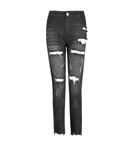 Women's Ripped Skinny Jeans - Mid-Rise Denim Pants