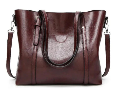 Vintage Waxed Leather Shoulder Tote Bag for Women