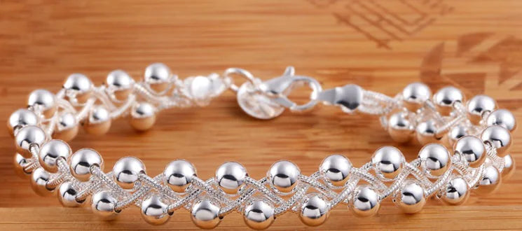 Luminous Hollow Inlaid Bracelet, Trendy Woven Silver Bangle