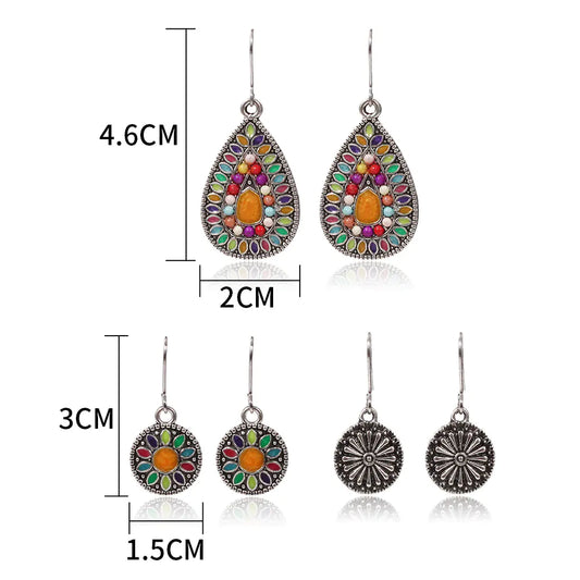 3 Pairs Alloy Drop Oil Beaded Women's Earrings