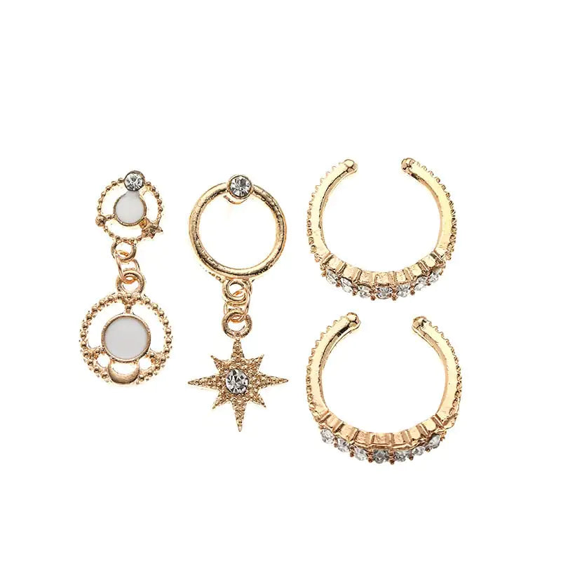 Diamond-Encrusted Octagon Clip Earring Set