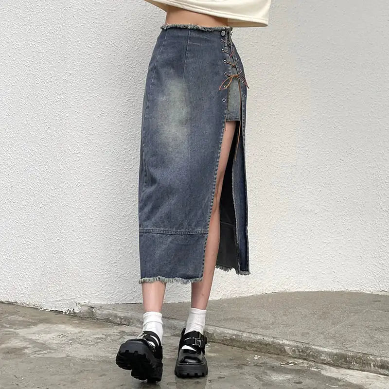 Women's Denim Skirt with Street Fashion Belt