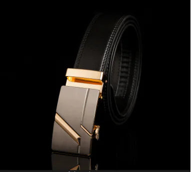 Automatic Buckle Leather Belt for Business Pants