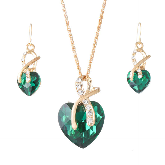 Austrian Crystal Heart Pendant Necklace Earring Set