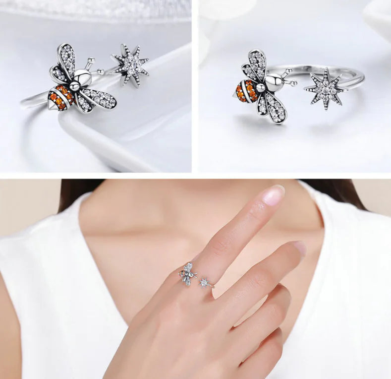 Bee Open Ring, Adjustable Bee Ring Jewelry
