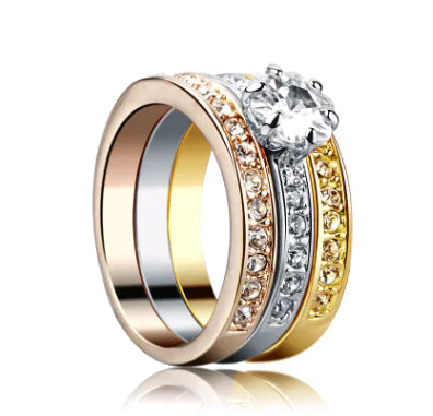 Three-Ring Zircon Crystal Inlaid Statement Ring