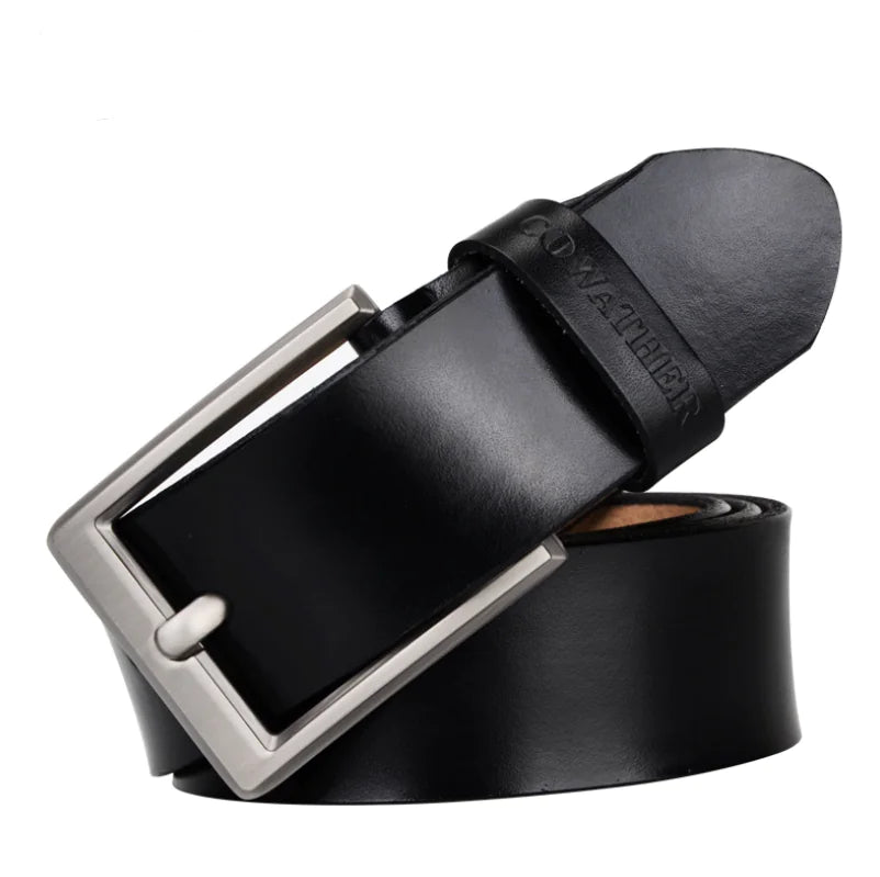 Genuine Leather Men's Belt with Pin Buckle