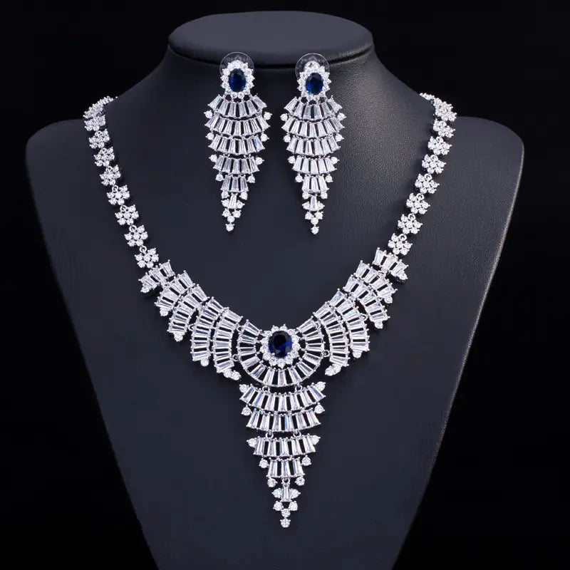 3A Zirconia Earring Necklace Bridal Set, Hypoallergenic