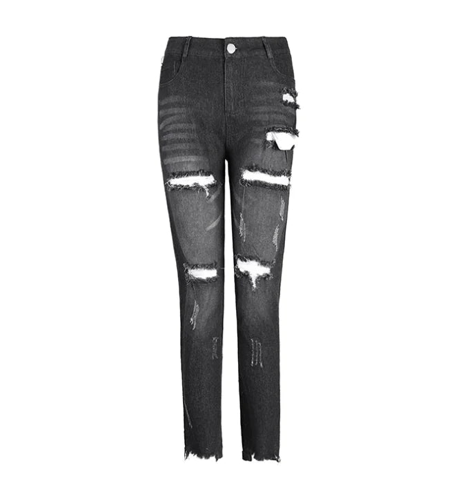 Women's Ripped Skinny Jeans - Mid-Rise Denim Pants
