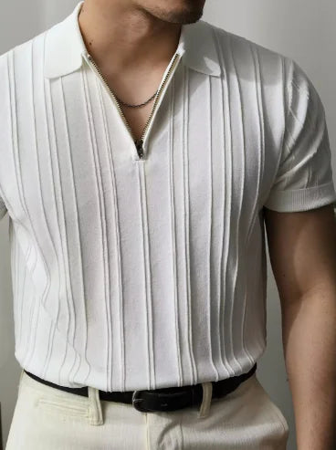 The Luc Polo L - Black Summer Knit Short Sleeve T-Shirt