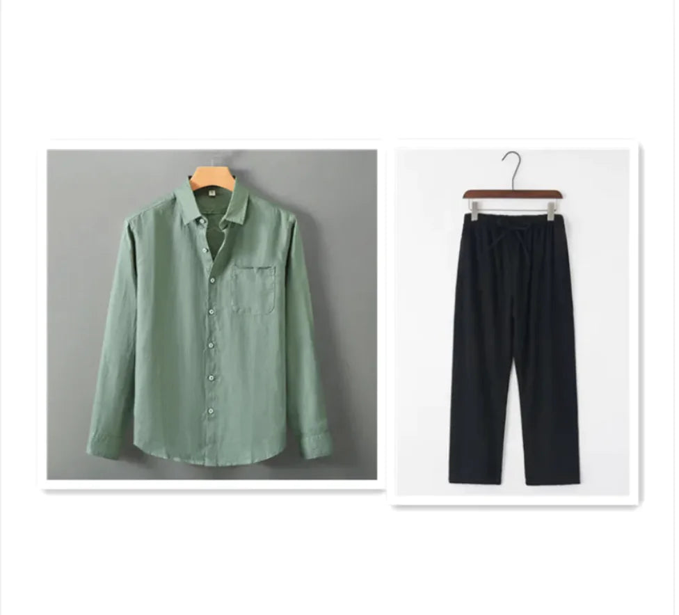 Men's Casual Linen Shirt with Loose Standing Collar