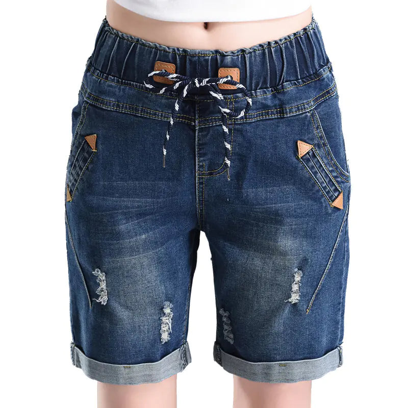 Summer Women's Ripped Denim Shorts, Loose Stretch Shorts