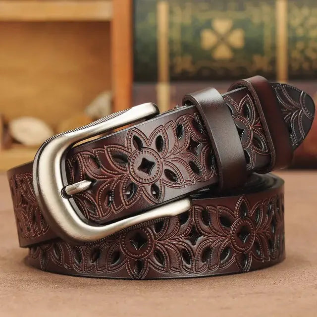 Vintage Genuine Leather Belt with Pin Buckle