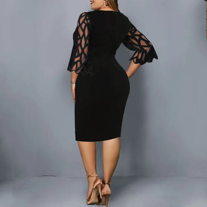 Plus Size Women's Lace Dress with Rose Print