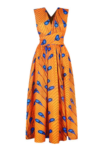 African Print High-Waist Irregular Dress with Slit