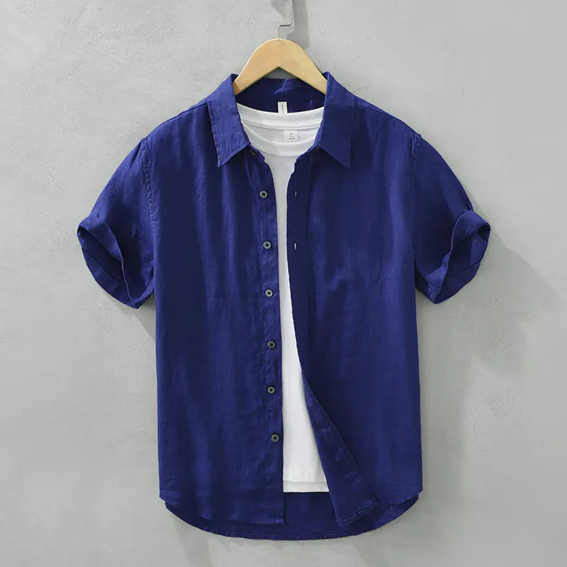 Men's Casual Loose Linen Short Sleeve Shirt - White