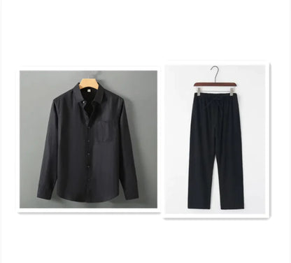 Men's Casual Linen Shirt with Loose Standing Collar