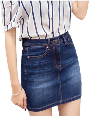 Plus Size Stretch Slimming Denim Half-Length Skirt