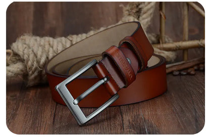 Genuine Leather Men's Belt with Pin Buckle