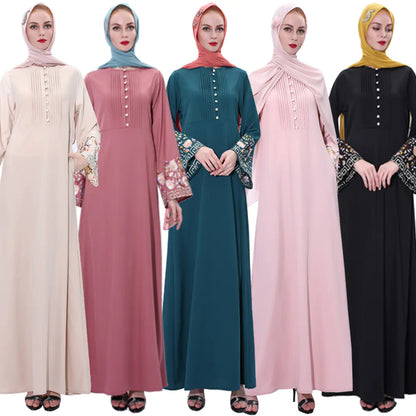 Vintage A-Line Abaya Dress with Bell Sleeves