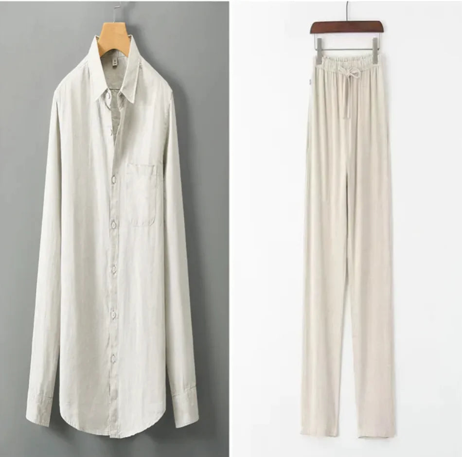 Men's Casual Linen Shirt with Loose Standing Collar