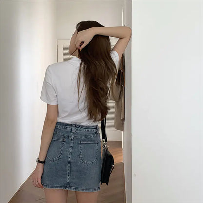 Vintage High-Waisted Denim Skirt and Pant Skirt