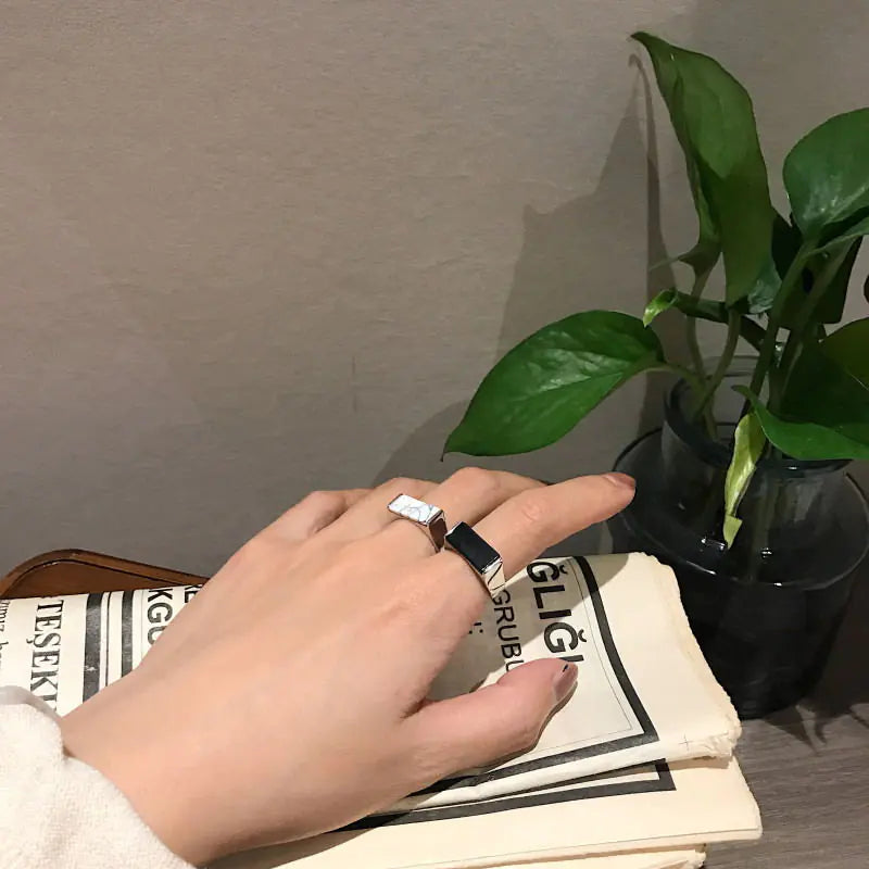 Black Onyx Ring, White Turquoise Ring, Unique Design
