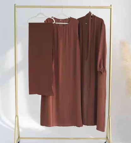 Women's Open Abaya Kimono Dress Set (3 Pieces)