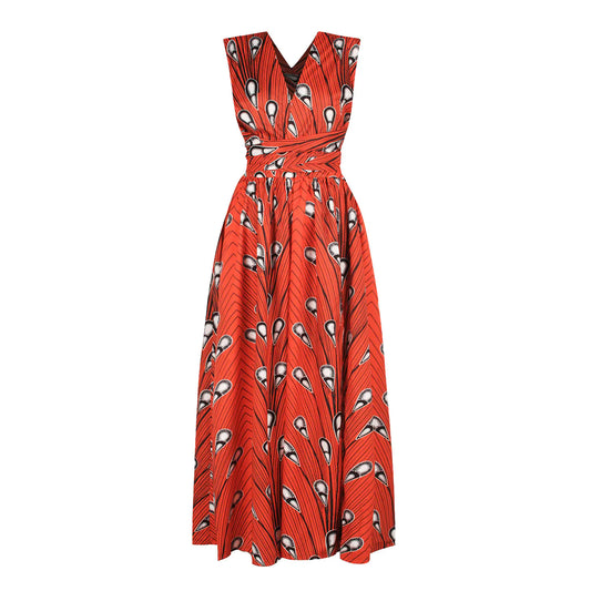 African Print High-Waist Irregular Dress with Slit