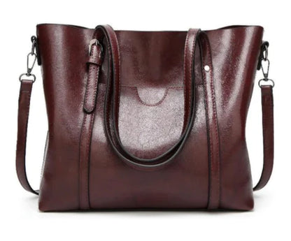 Vintage Waxed Leather Shoulder Tote Bag for Women