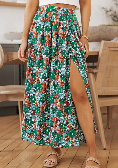 Printed Split Plant Design Skirt