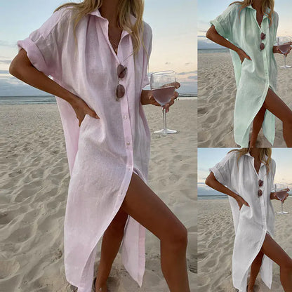 Women's Slub Linen Cardigan Dress