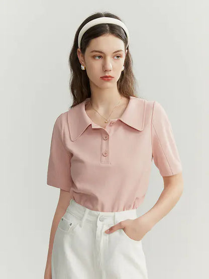 Loose Short Sleeve Cotton Polo T-Shirt for Women