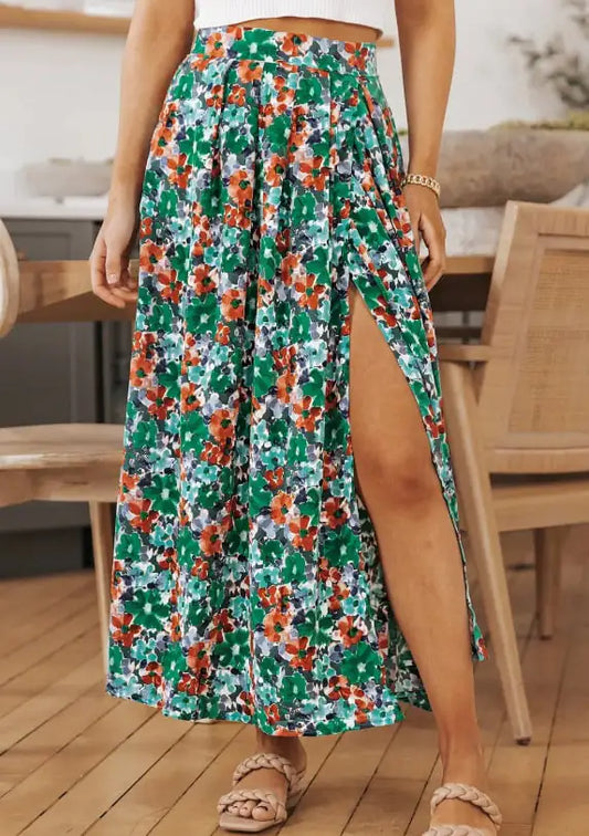 Printed Split Plant Design Skirt