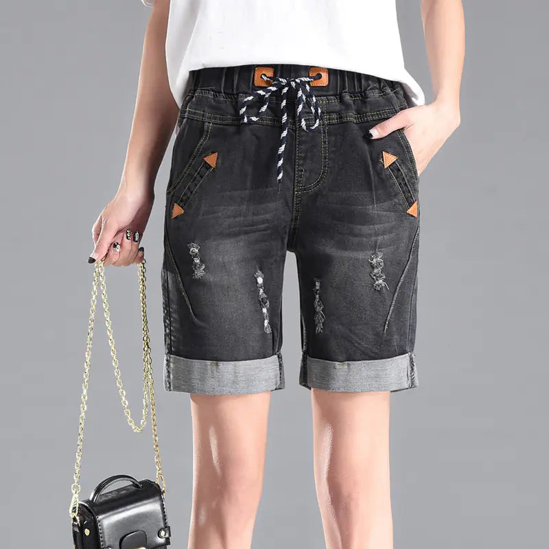 Summer Women's Ripped Denim Shorts, Loose Stretch Shorts