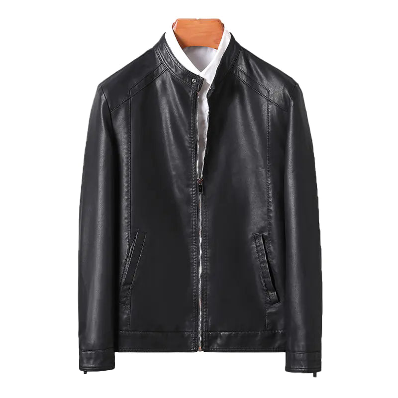 Men's Winter Leather Jacket with Zippered Cuffs