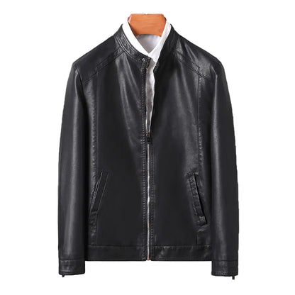 Men's Winter Leather Jacket with Zippered Cuffs