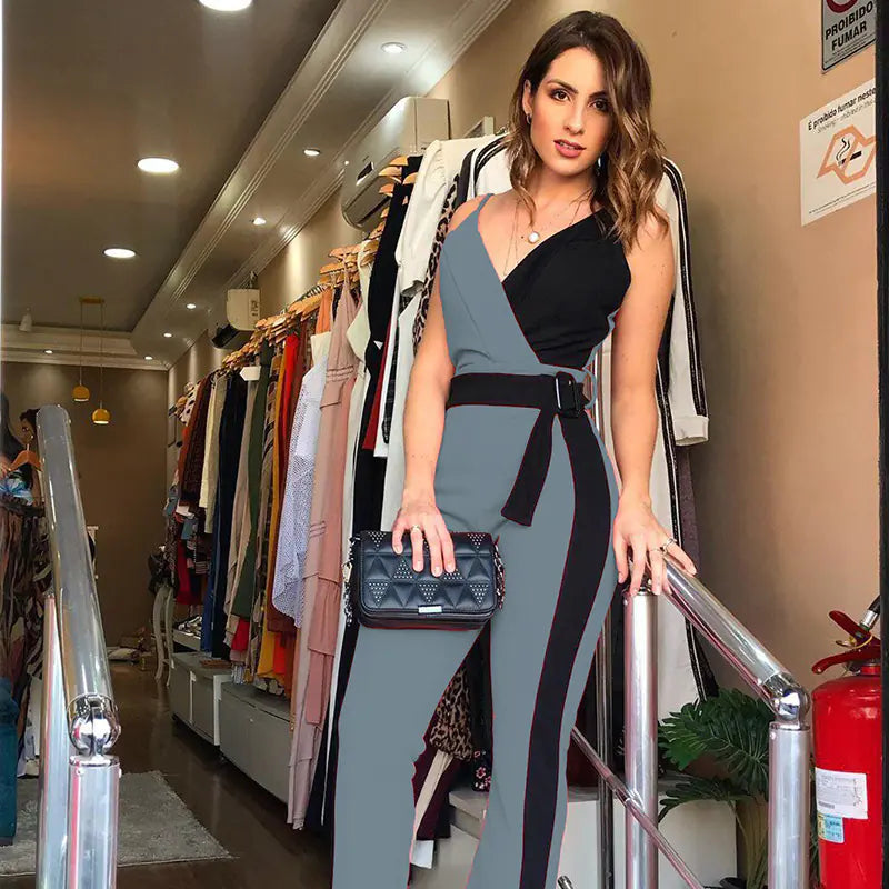 New Women's European American Jumpsuit with Belt
