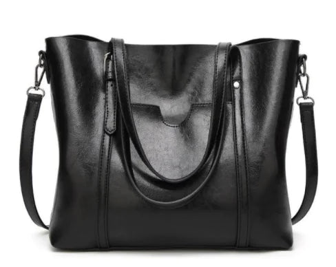 Vintage Waxed Leather Shoulder Tote Bag for Women