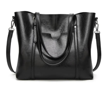 Vintage Waxed Leather Shoulder Tote Bag for Women