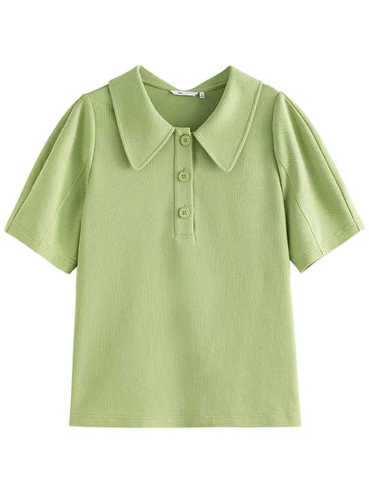 Loose Short Sleeve Cotton Polo T-Shirt for Women
