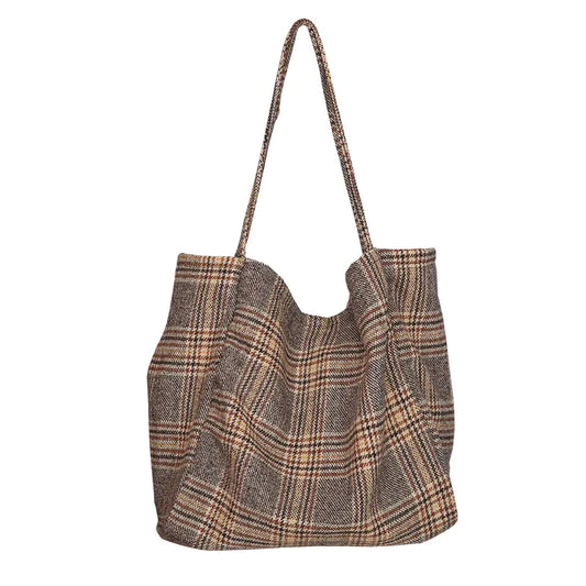 Retro Plaid Wool Tote Bag for Women - Versatile Design