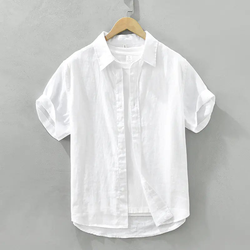 Men's Casual Loose Linen Short Sleeve Shirt - White