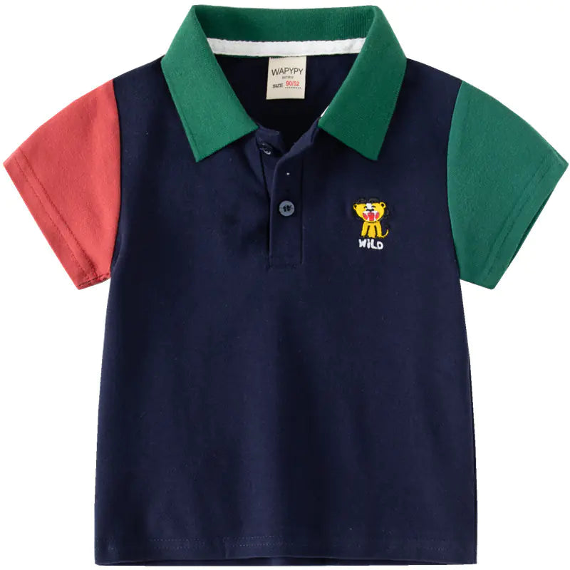 Boys' Short Sleeve Polo T-Shirt - Color Block Casual Wear