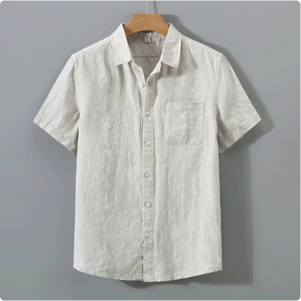 Men's Casual Linen Shirt with Loose Standing Collar