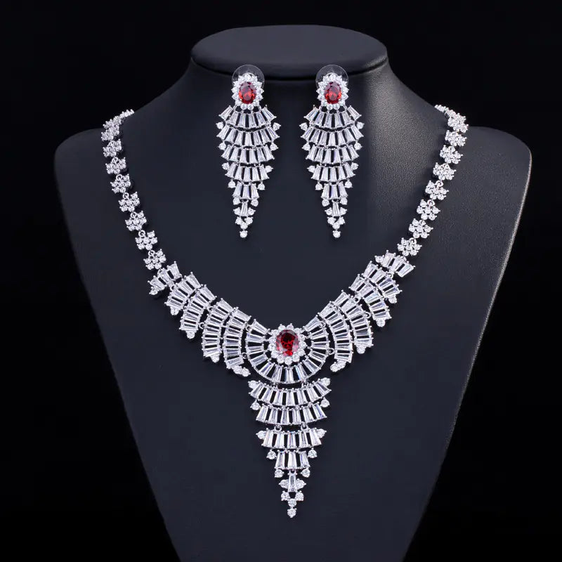 3A Zirconia Earring Necklace Bridal Set, Hypoallergenic