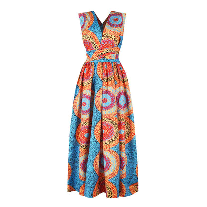 African Print High-Waist Irregular Dress with Slit