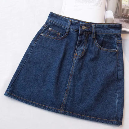 Retro High Waist A-Line Denim Skirt for Women