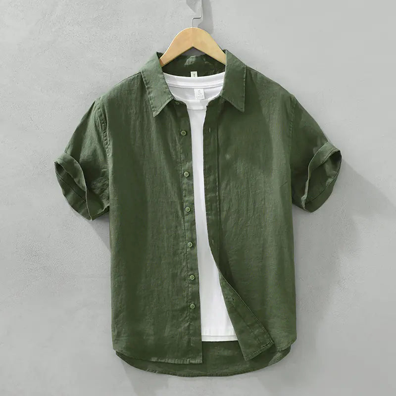 Men's Casual Loose Linen Short Sleeve Shirt - White