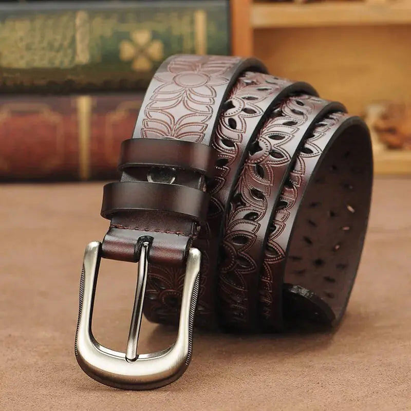 Vintage Genuine Leather Belt with Pin Buckle